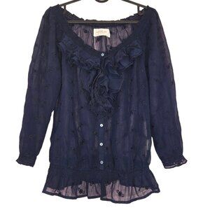 Y2K Abercrombie & Fitch Womens embroidered Blue Sheer Blouse, size S